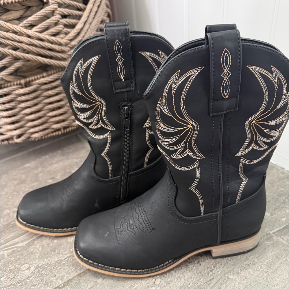 Kids Black Western Zip Cowboy Boots